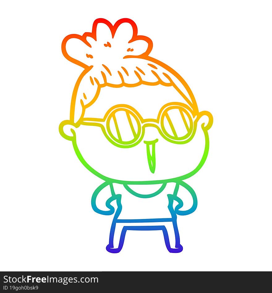 rainbow gradient line drawing cartoon tough woman wearing spectacles