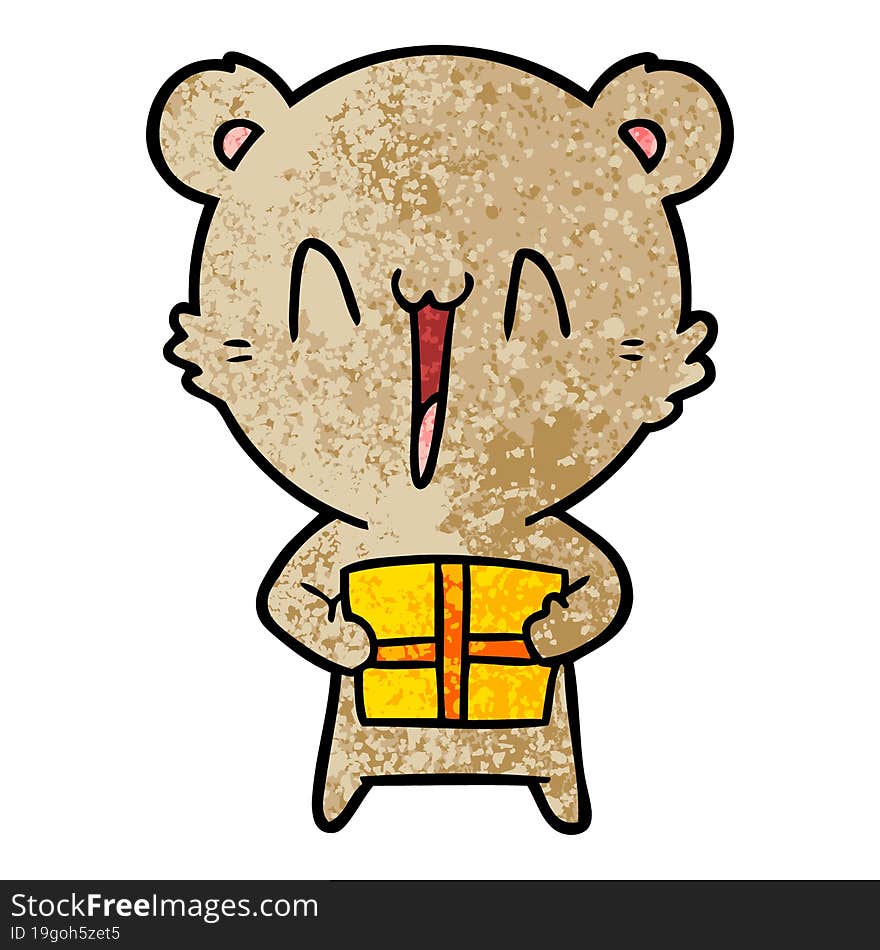 happy bear with gift cartoon. happy bear with gift cartoon