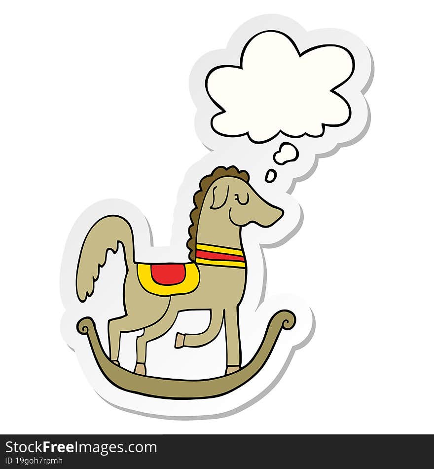 cartoon rocking horse and thought bubble as a printed sticker