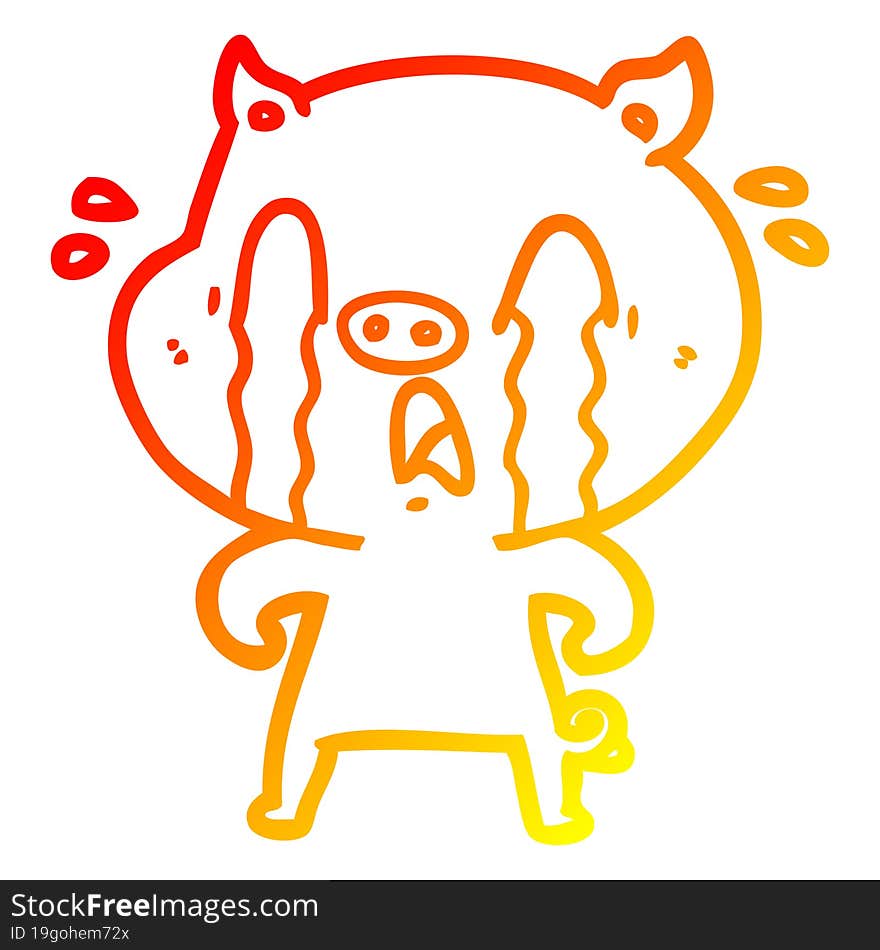 warm gradient line drawing of a crying pig cartoon