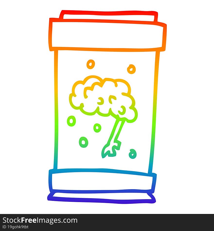 Rainbow Gradient Line Drawing Cartoon Brain In Jar