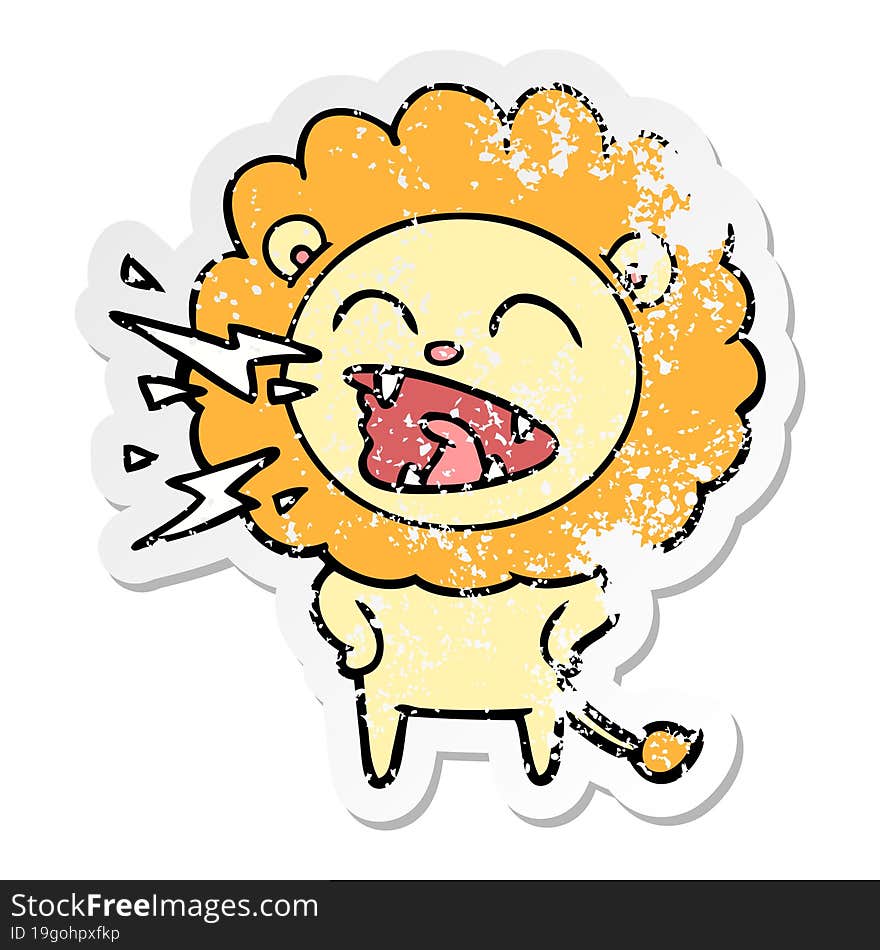 Distressed Sticker Of A Cartoon Roaring Lion