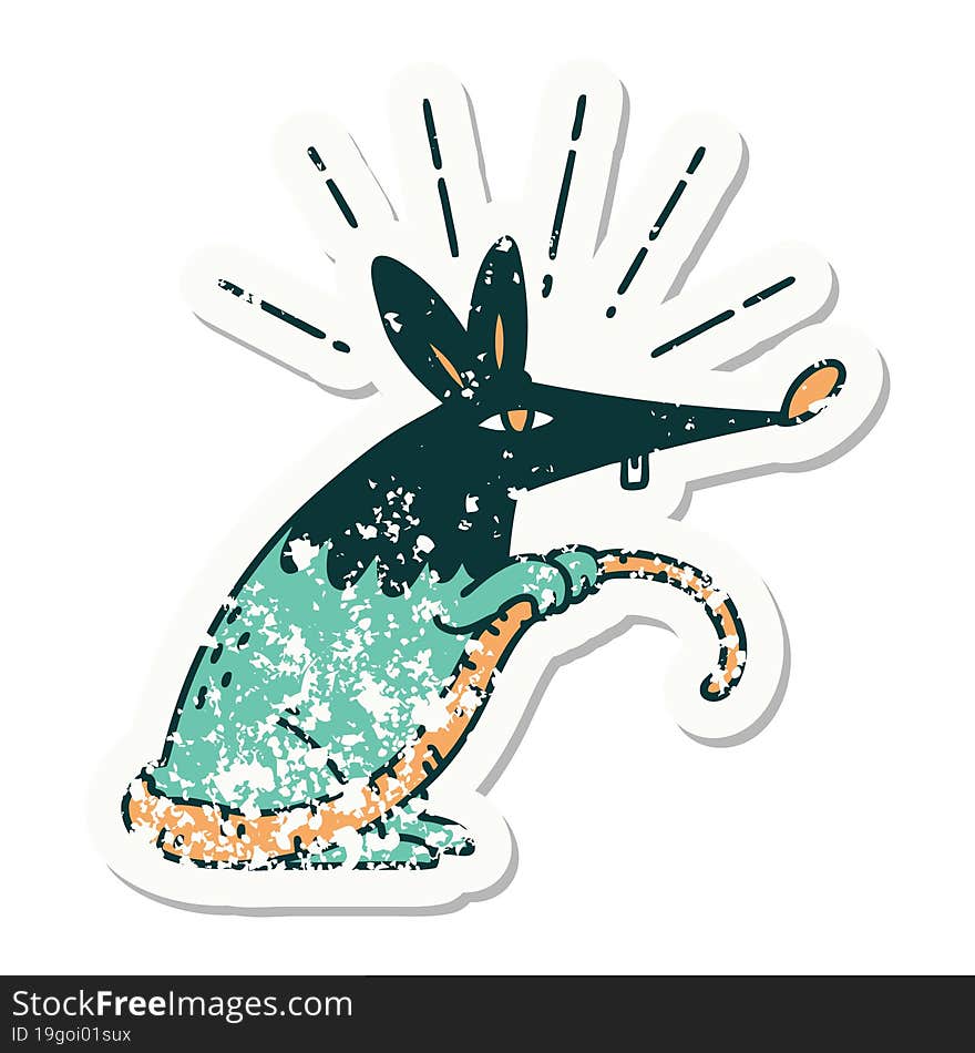 grunge sticker of tattoo style sneaky rat