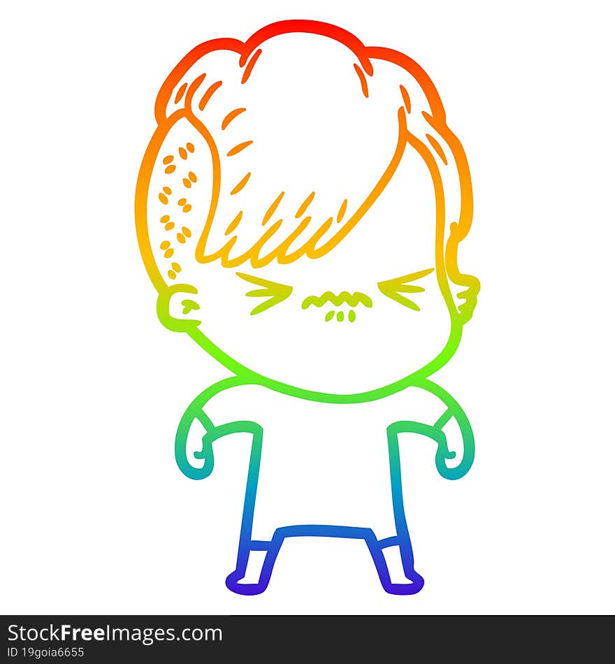 rainbow gradient line drawing cartoon annoyed hipster girl