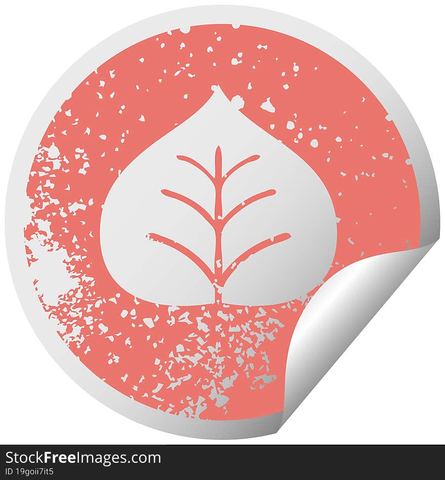 distressed circular peeling sticker symbol autumn leaf