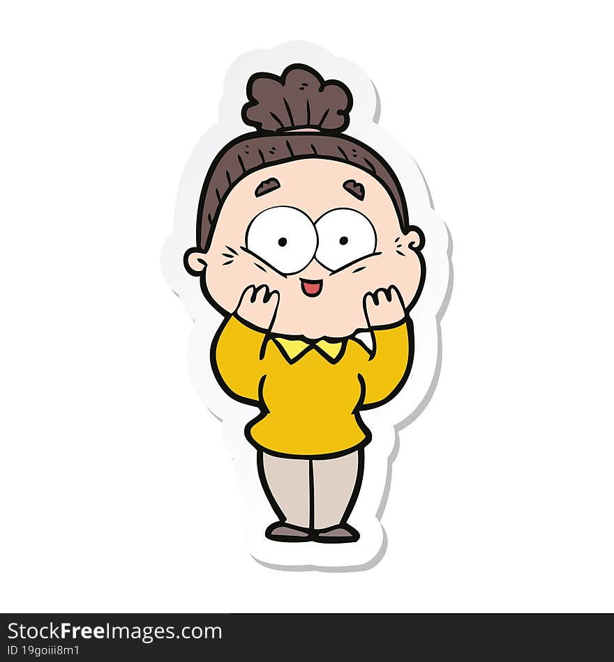 sticker of a cartoon happy old woman