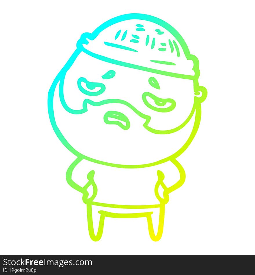 cold gradient line drawing cartoon worried man with beard