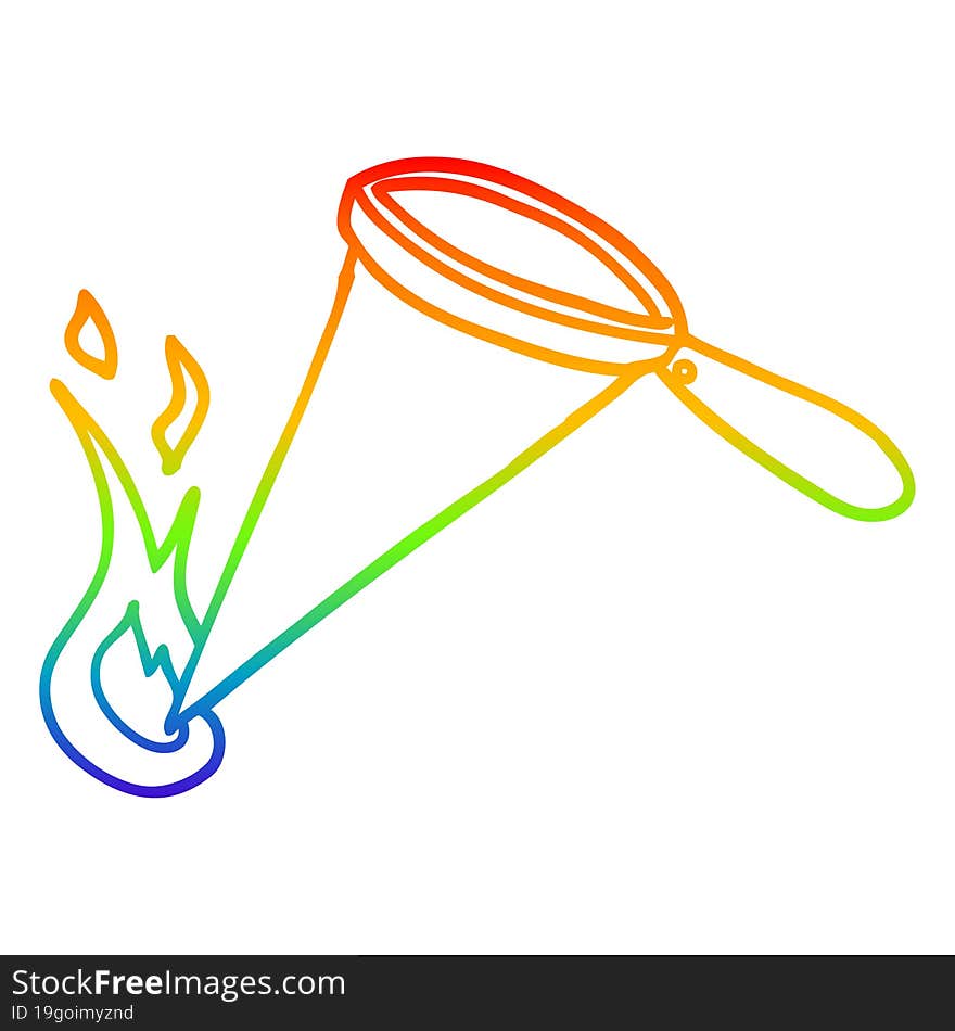 Rainbow Gradient Line Drawing Cartoon Magnifying Glass