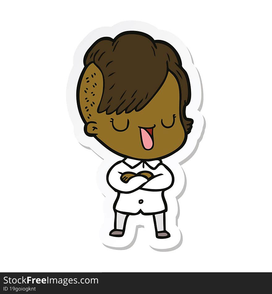 sticker of a cute cartoon girl with hipster haircut