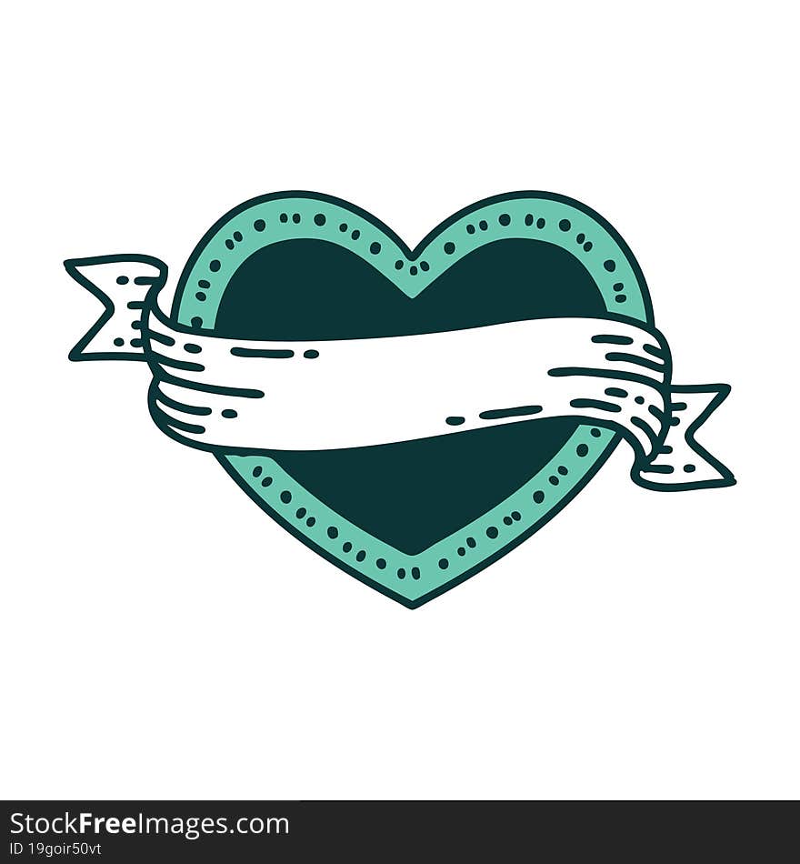 iconic tattoo style image of a heart and banner. iconic tattoo style image of a heart and banner