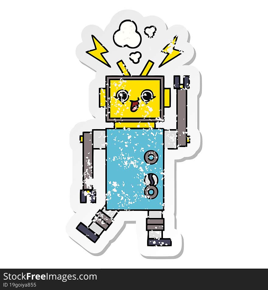 distressed sticker of a cute cartoon robot