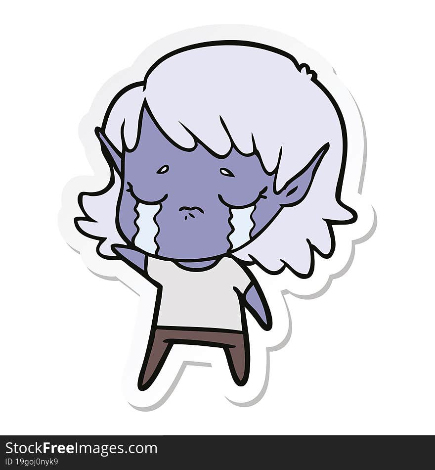 sticker of a cartoon crying elf girl