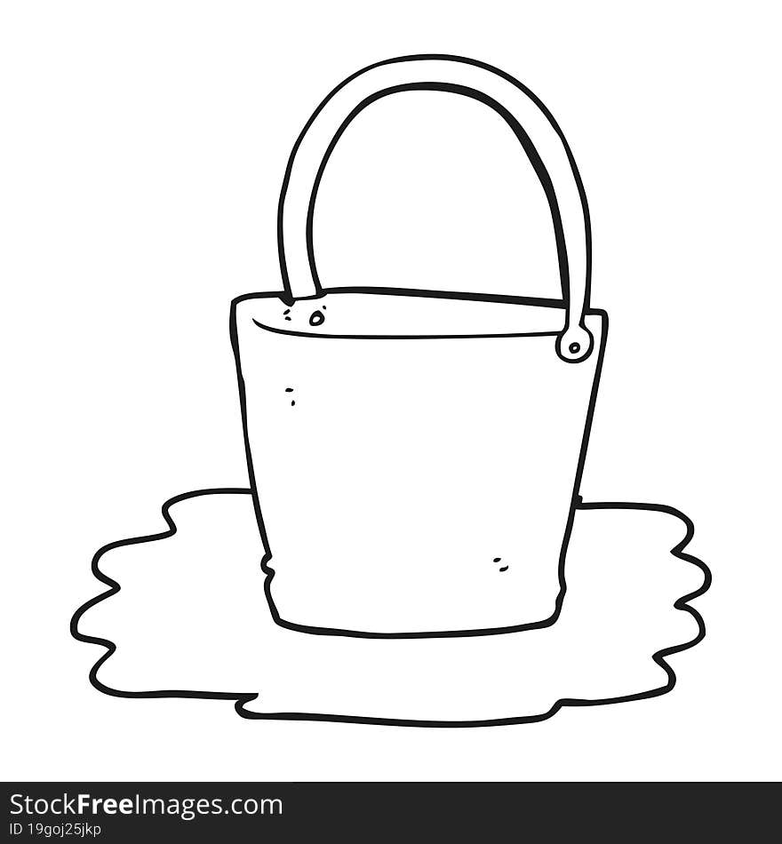 black and white cartoon water bucket