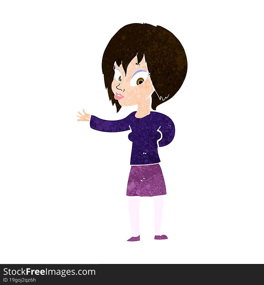 cartoon woman making welcome gesture