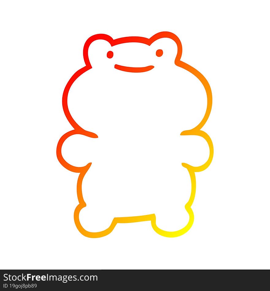 warm gradient line drawing of a funny cartoon frog