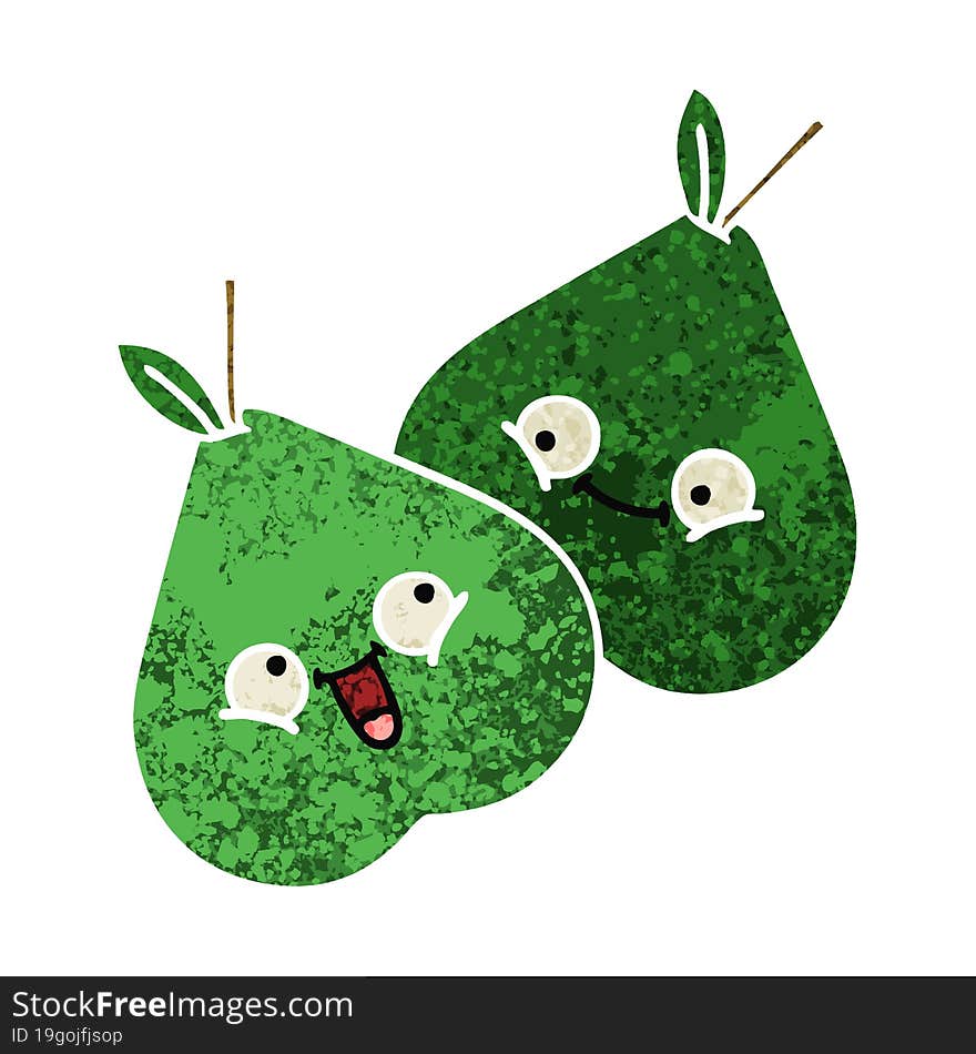 retro illustration style cartoon pears