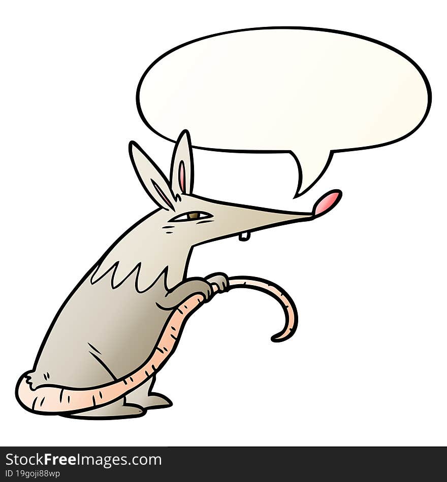 cartoon sneaky rat with speech bubble in smooth gradient style