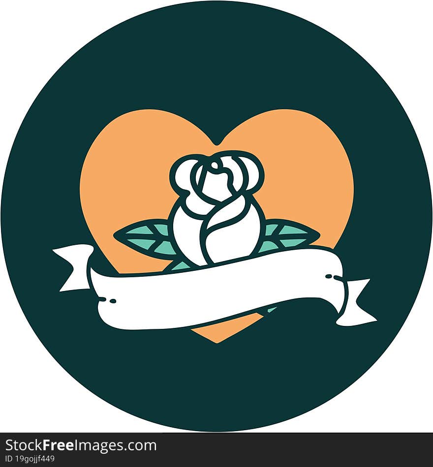 Tattoo Style Icon Of A Heart Rose And Banner