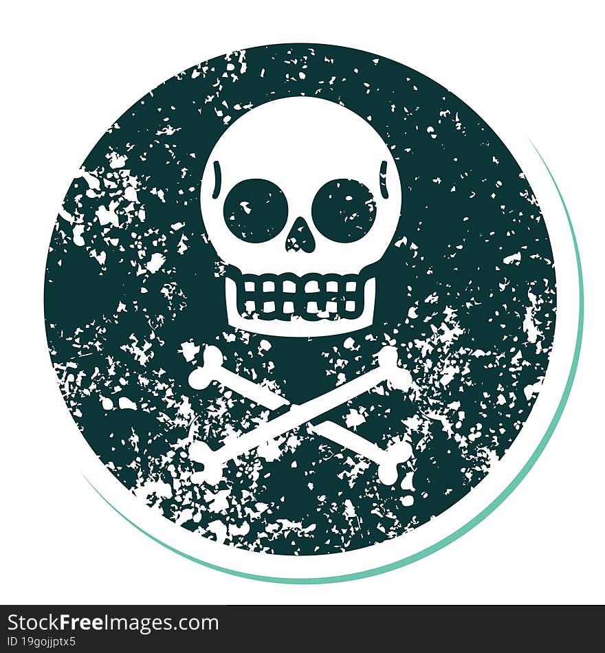 distressed sticker tattoo style icon of a skull and bones