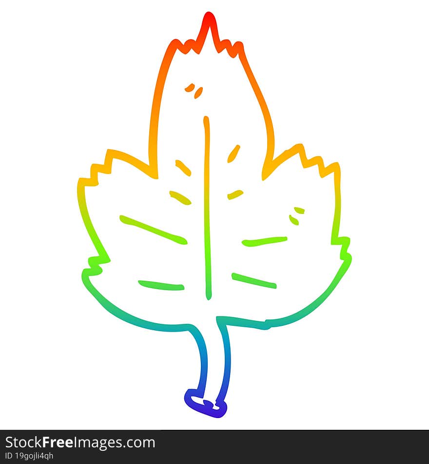 rainbow gradient line drawing of a cartoon leaf