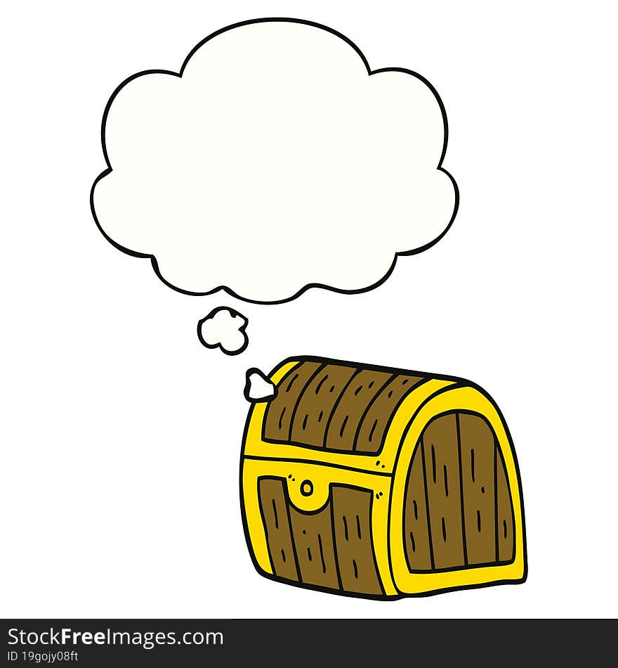 cartoon treasure chest with thought bubble. cartoon treasure chest with thought bubble