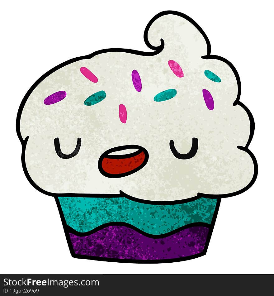 textured cartoon kawaii of a cute cupcake