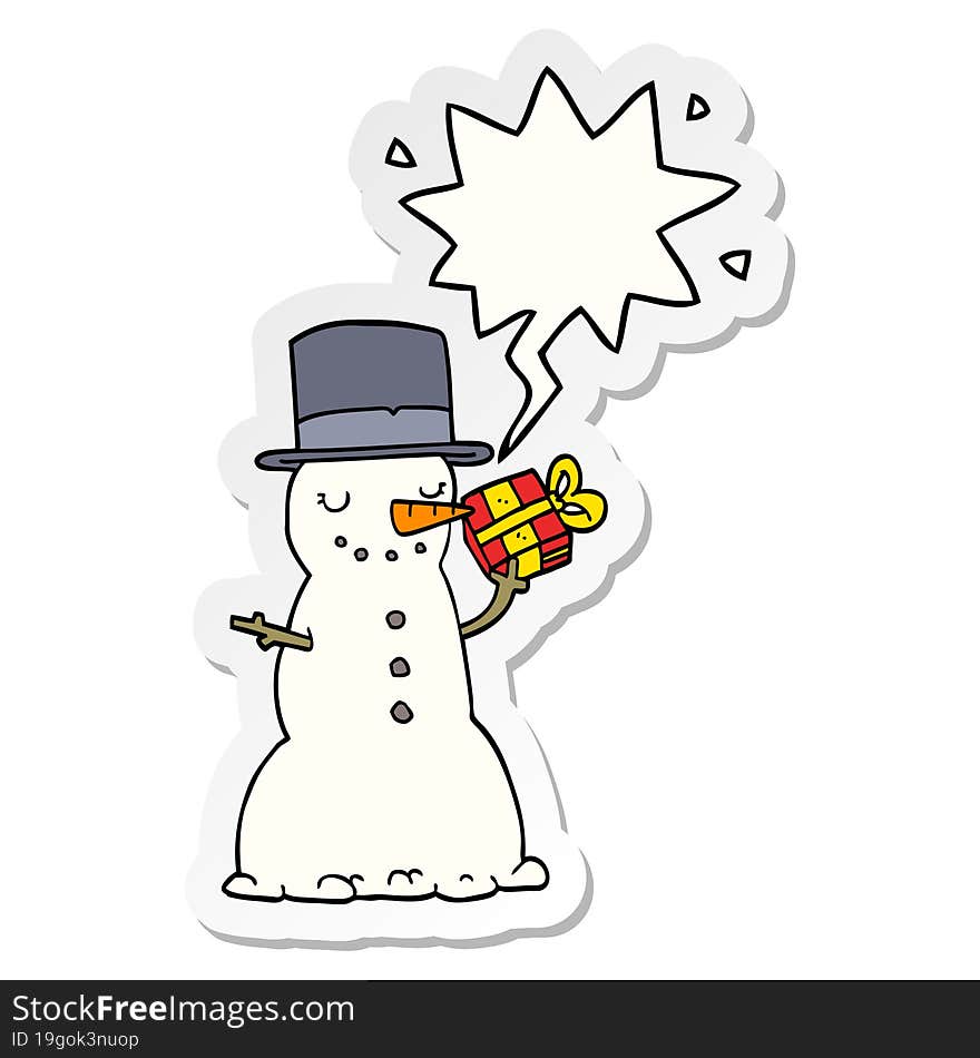 cartoon christmas snowman and speech bubble sticker