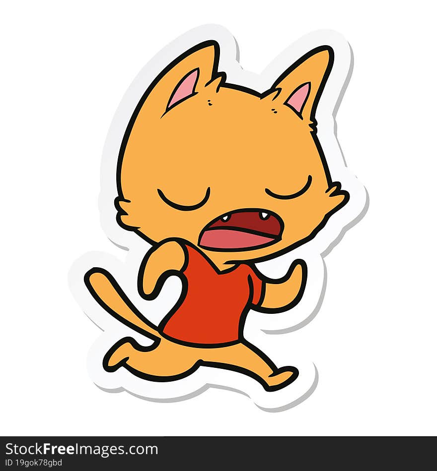 Sticker Of A Talking Cat Cartoon