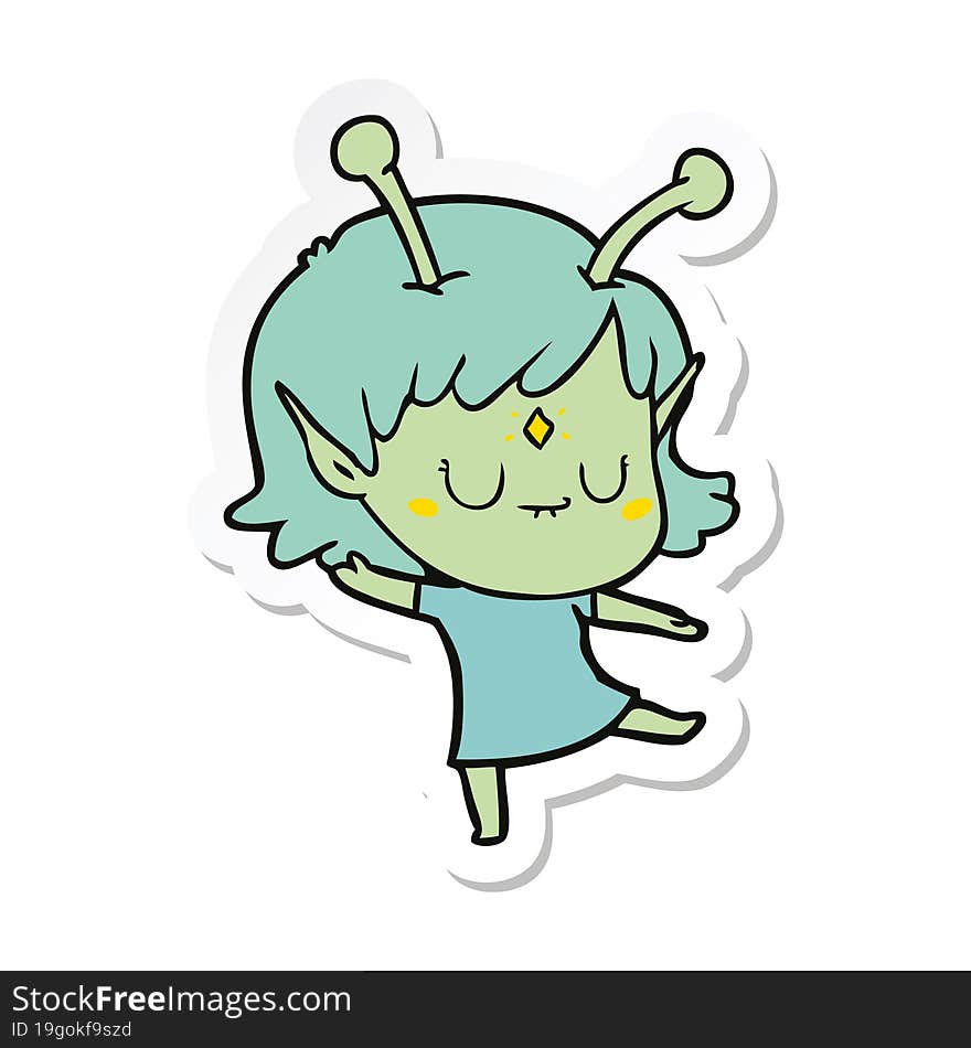 sticker of a cartoon alien girl