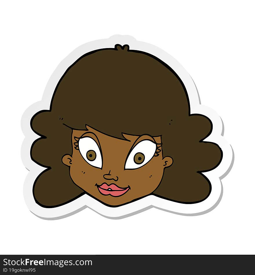 sticker of a cartoon happy female face