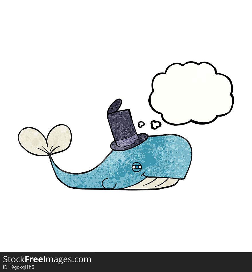 thought bubble textured cartoon whale wearing hat