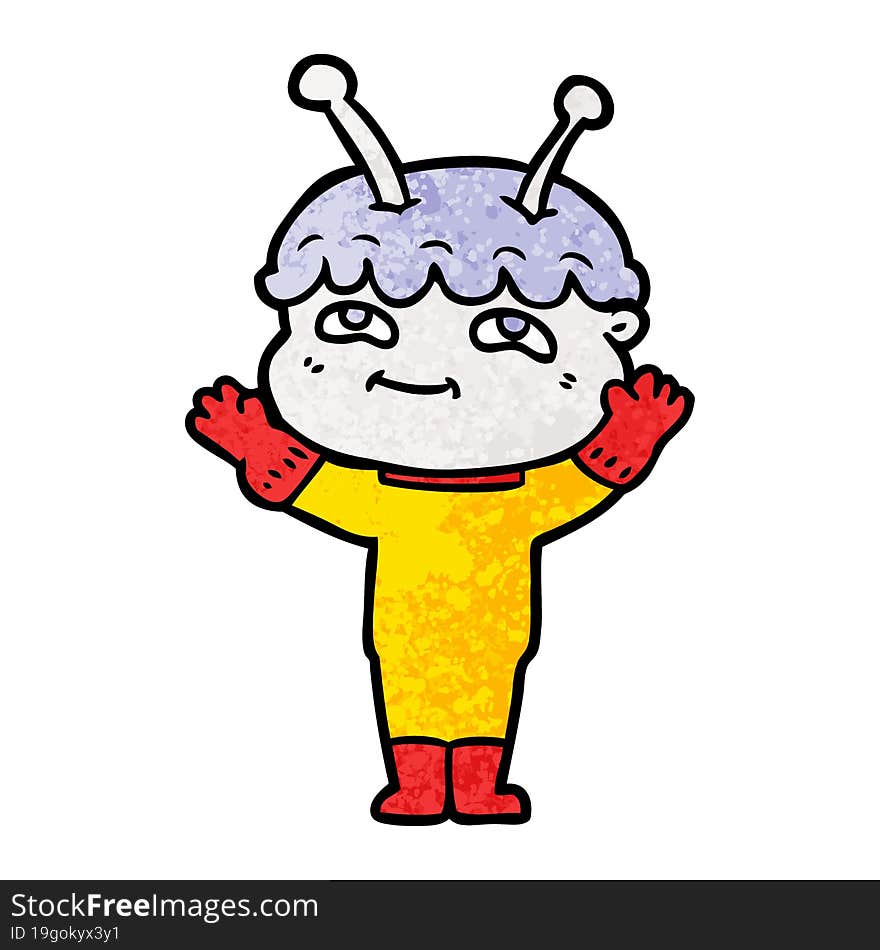 friendly cartoon spaceman waving. friendly cartoon spaceman waving