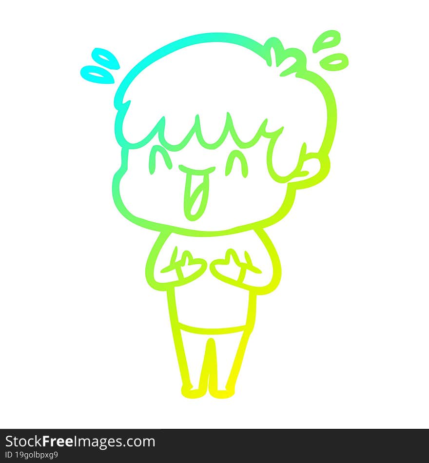 Cold Gradient Line Drawing Cartoon Laughing Boy