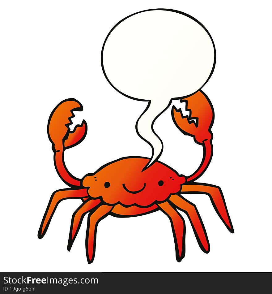 cartoon crab and speech bubble in smooth gradient style