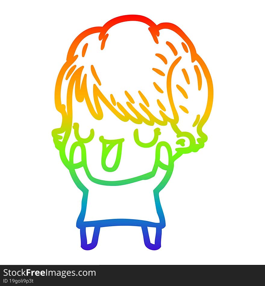 rainbow gradient line drawing of a cartoon woman talking