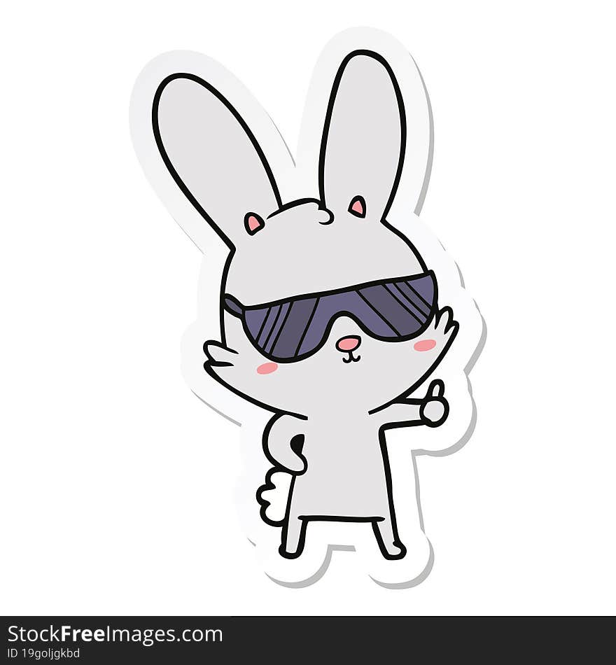 Sticker Of A Cute Cartoon Rabbit Wearing Sunglasses