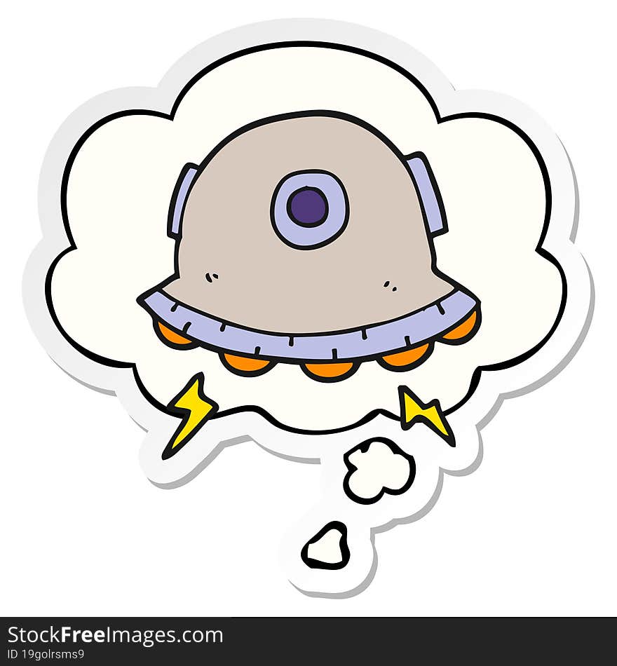 cartoon UFO and thought bubble as a printed sticker