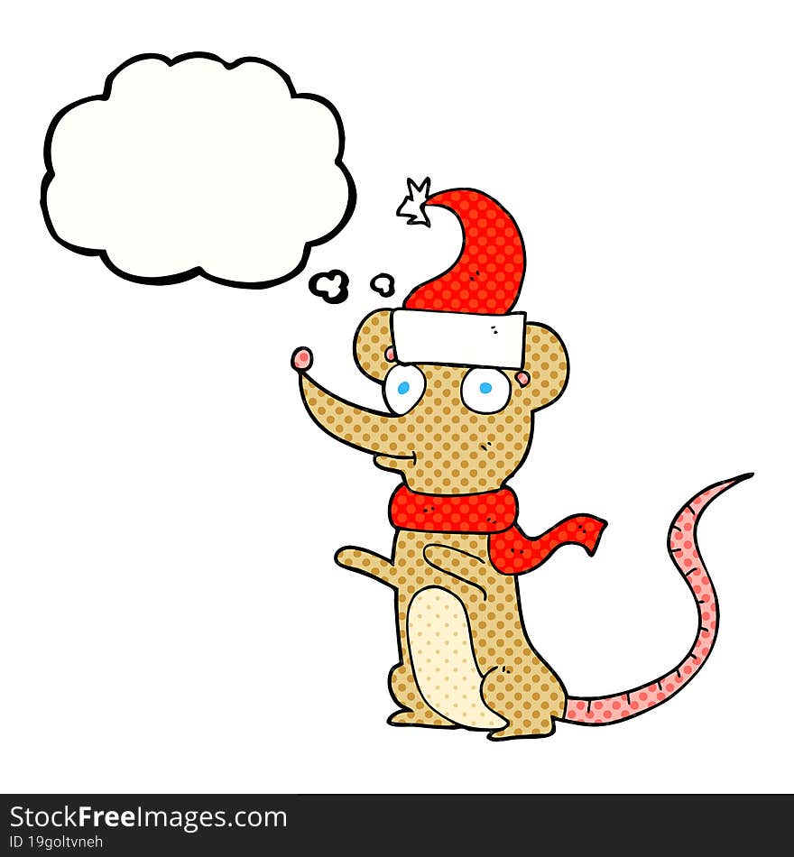 Thought Bubble Cartoon Mouse Wearing Christmas Hat