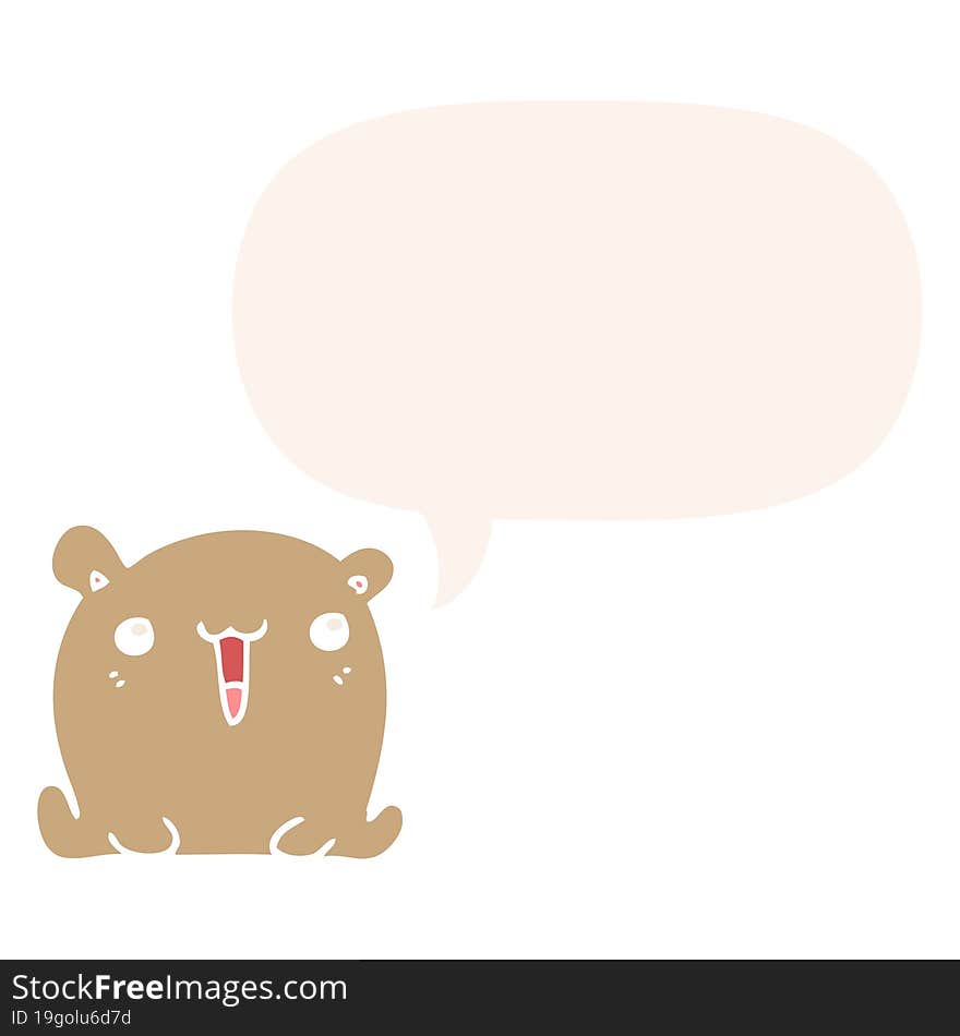 Cute Cartoon Bear And Speech Bubble In Retro Style