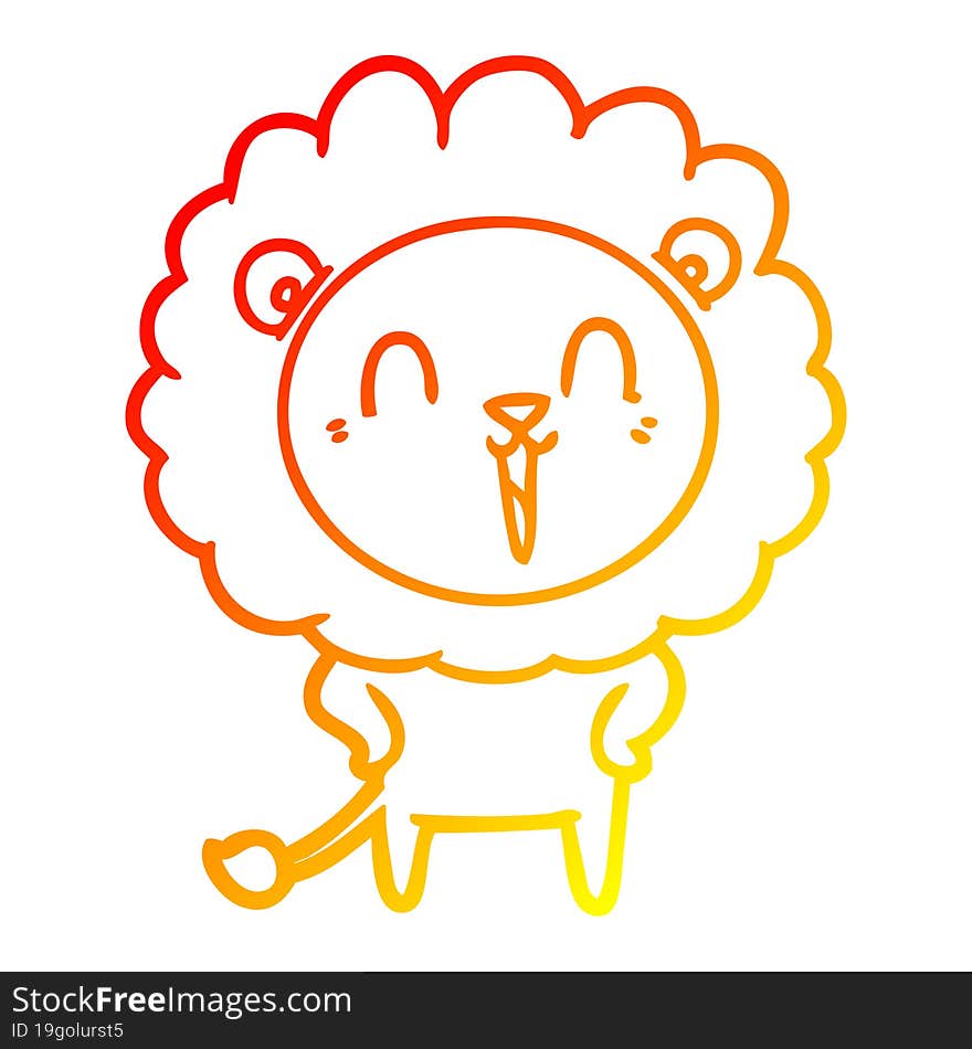 warm gradient line drawing of a laughing lion cartoon