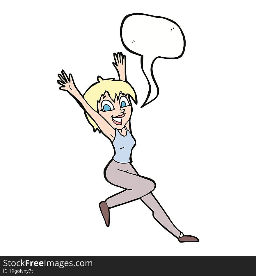 cartoon excited woman with speech bubble