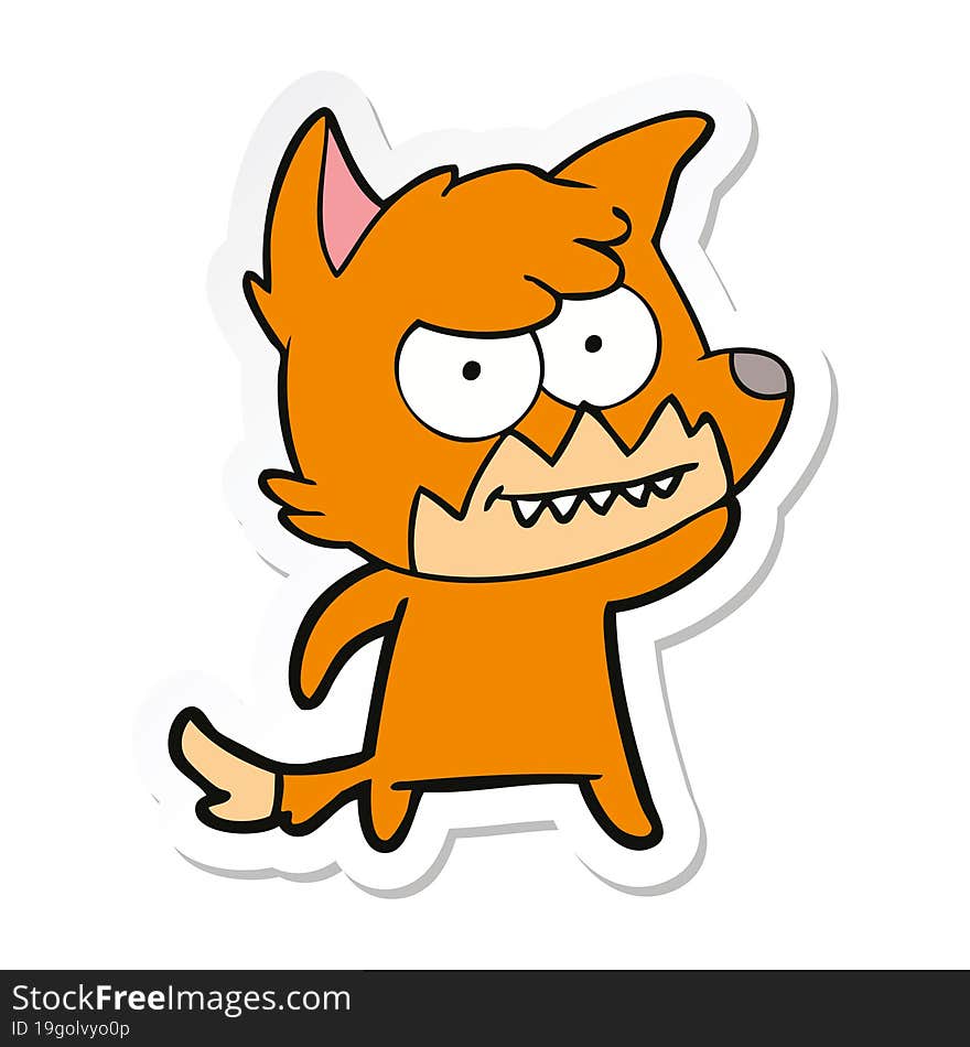 sticker of a cartoon grinning fox