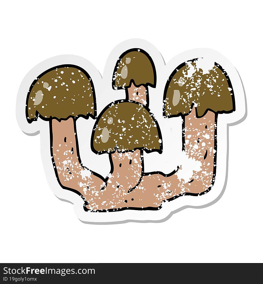 Distressed Sticker Of A Cartoon Mushrooms