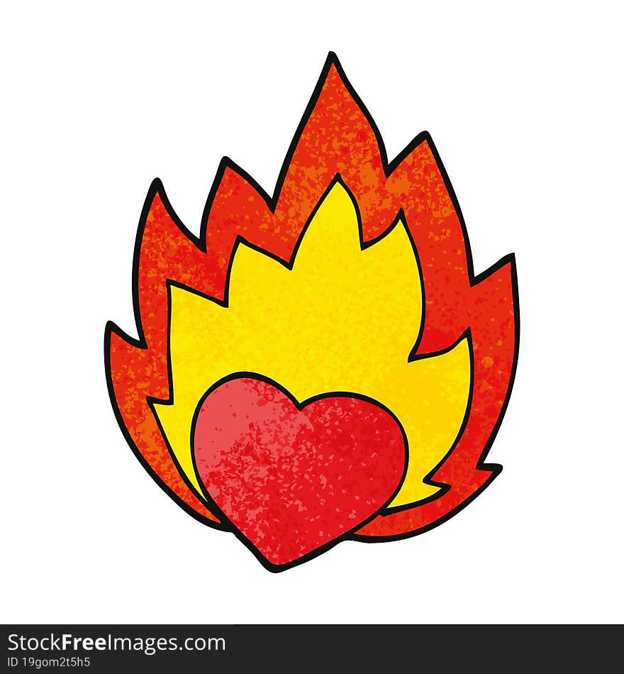 Cartoon Doodle Flaming Heart