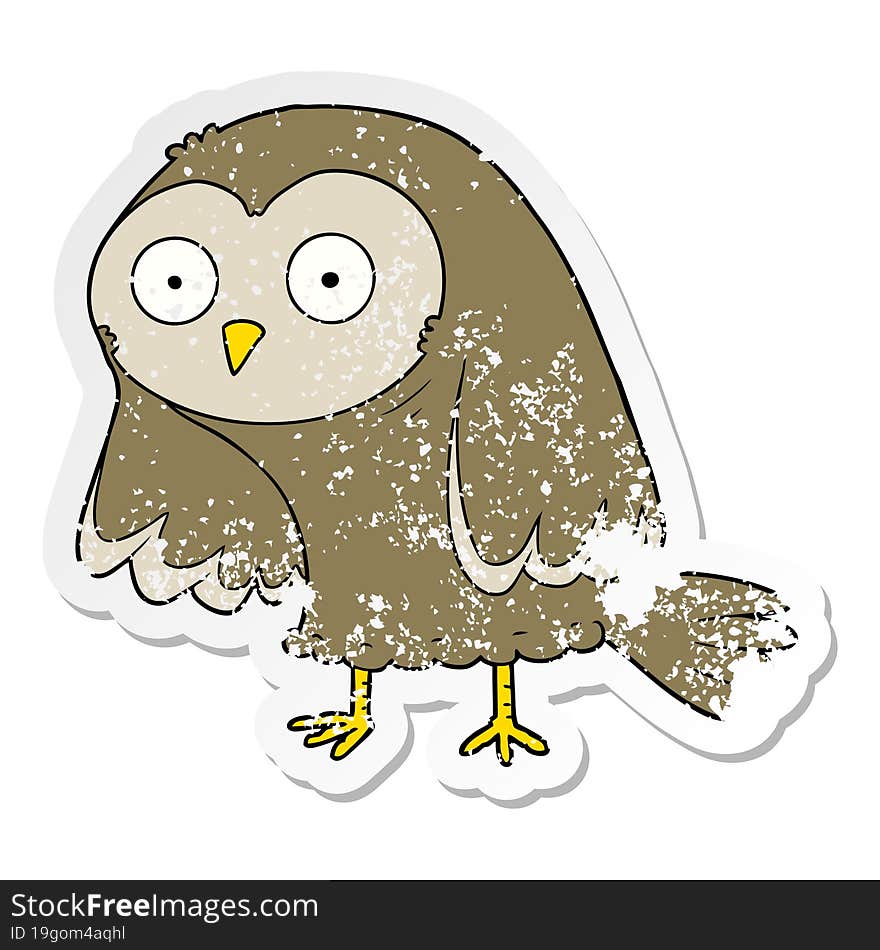 distressed sticker of a cartoon owl