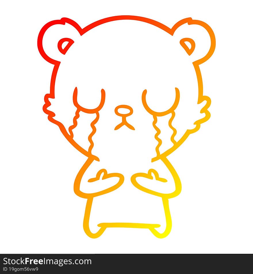 warm gradient line drawing crying cartoon bear