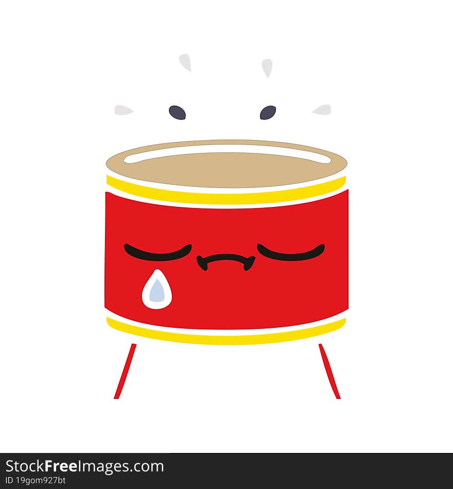 flat color retro cartoon of a sad drum