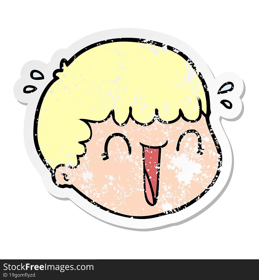 distressed sticker of a cartoon male face