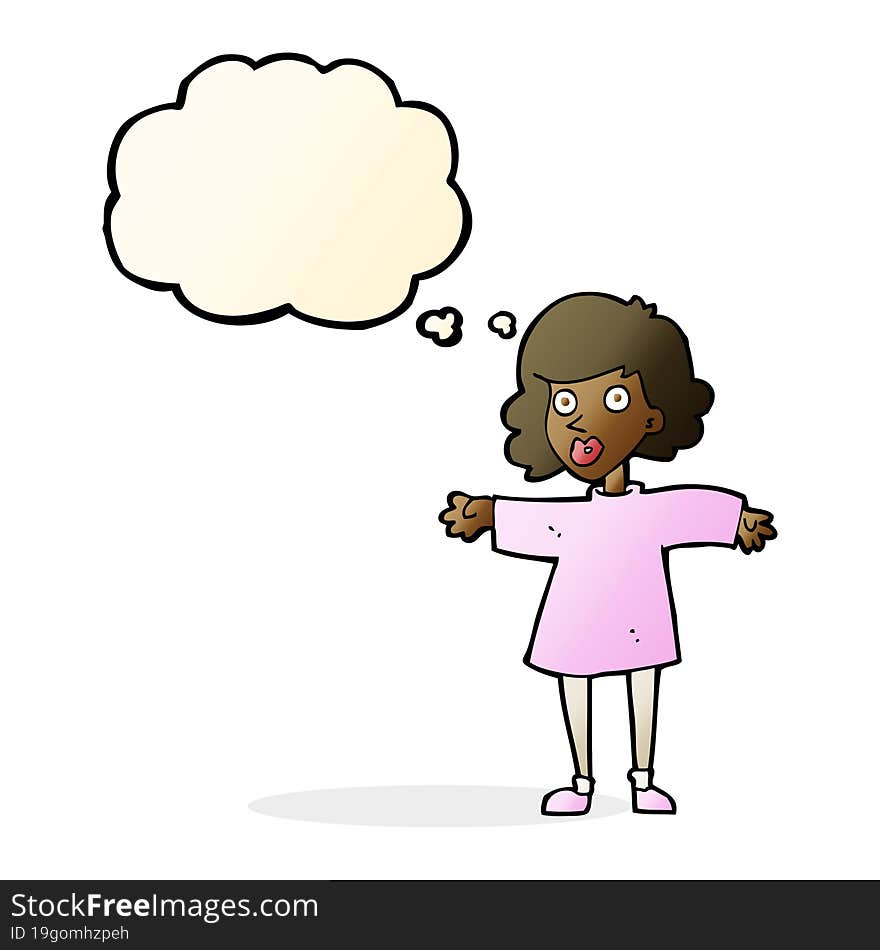 Cartoon Nervous Woman With Thought Bubble