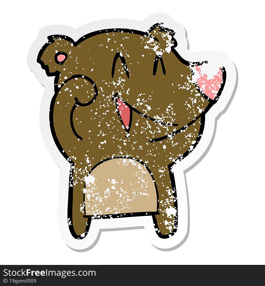 distressed sticker of a laughing bear cartoon